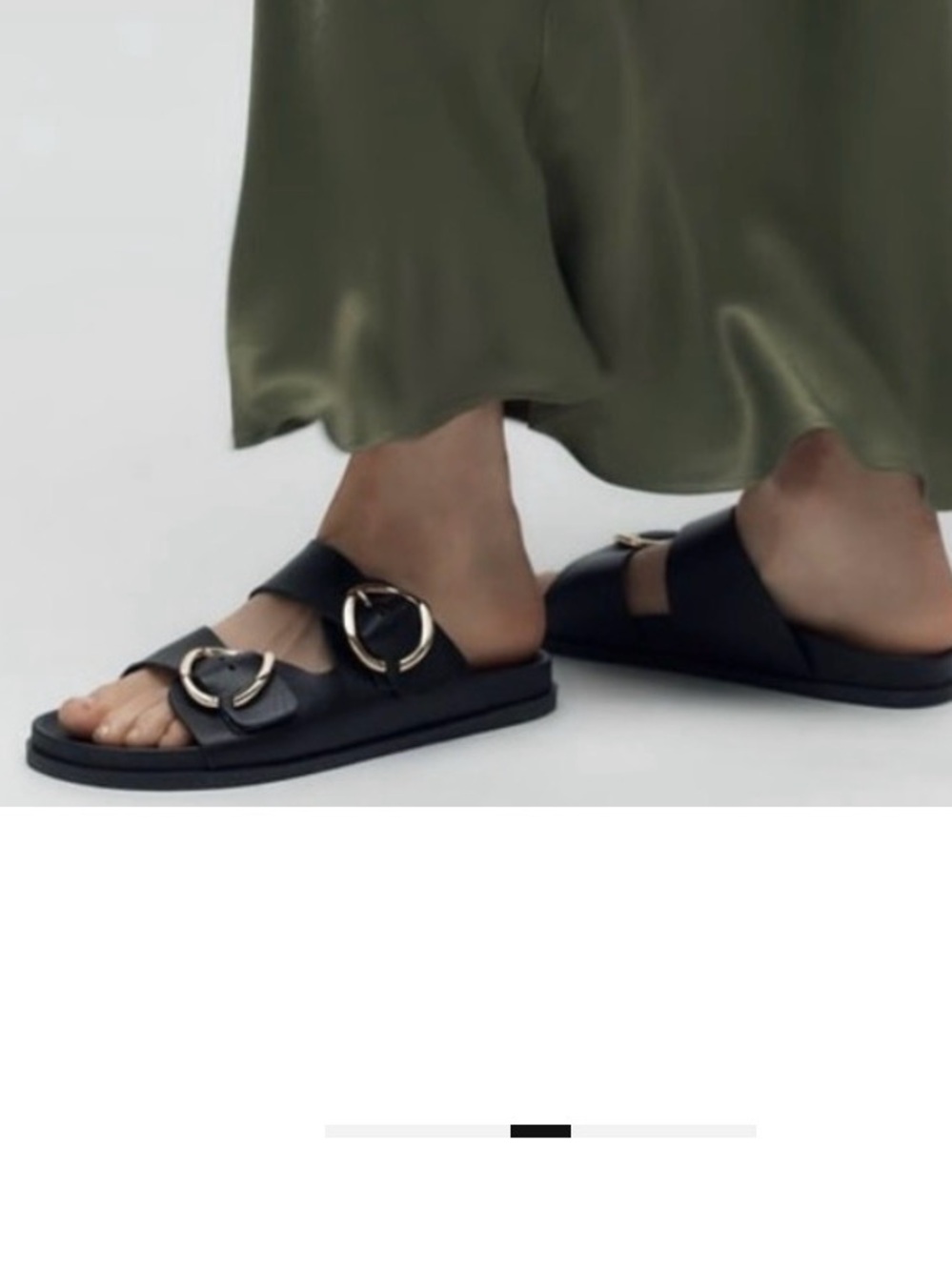 Zara Black Slide Sandals with Gold Buckles in 36